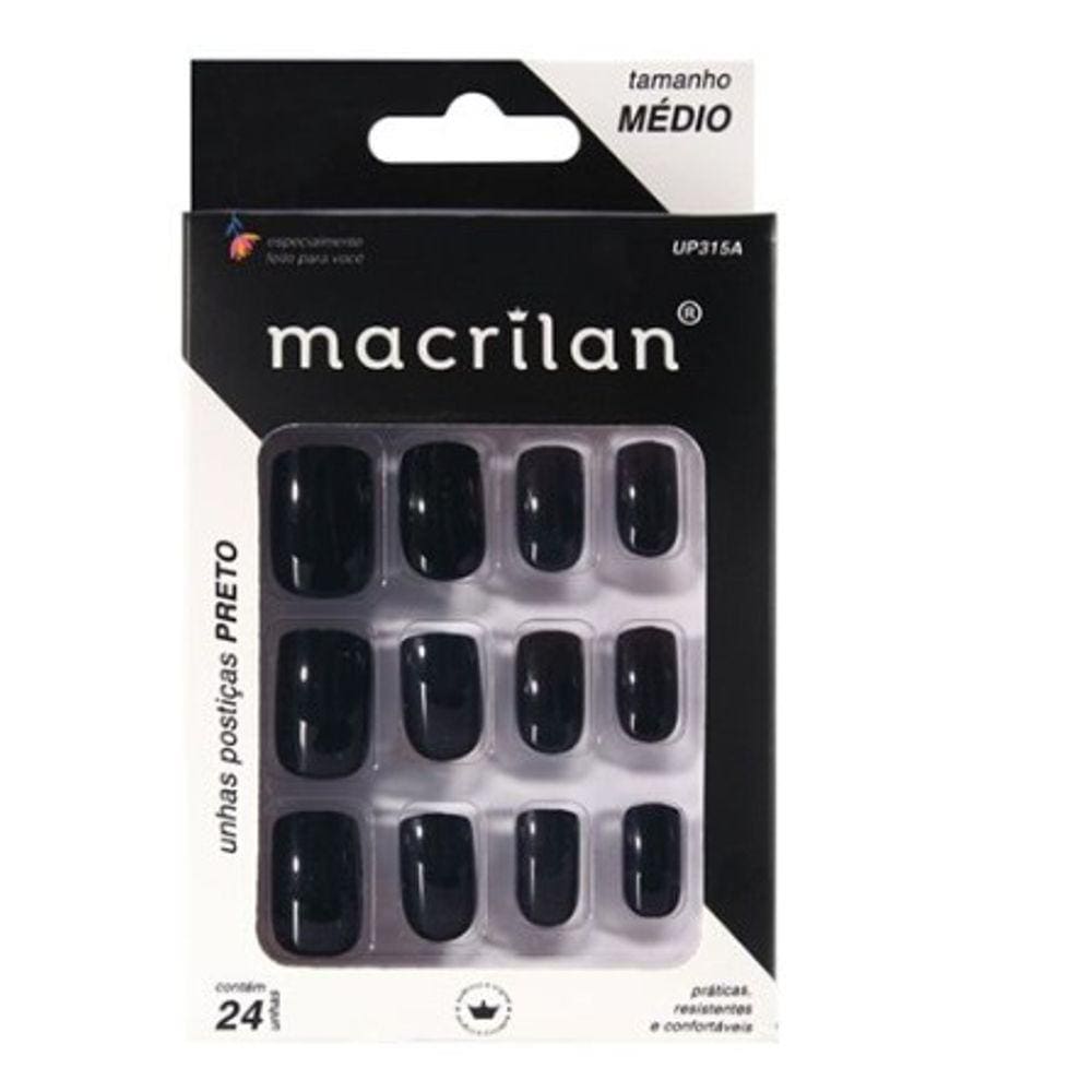 Unha Postiça Preta C/24 Un Macrilan Medio