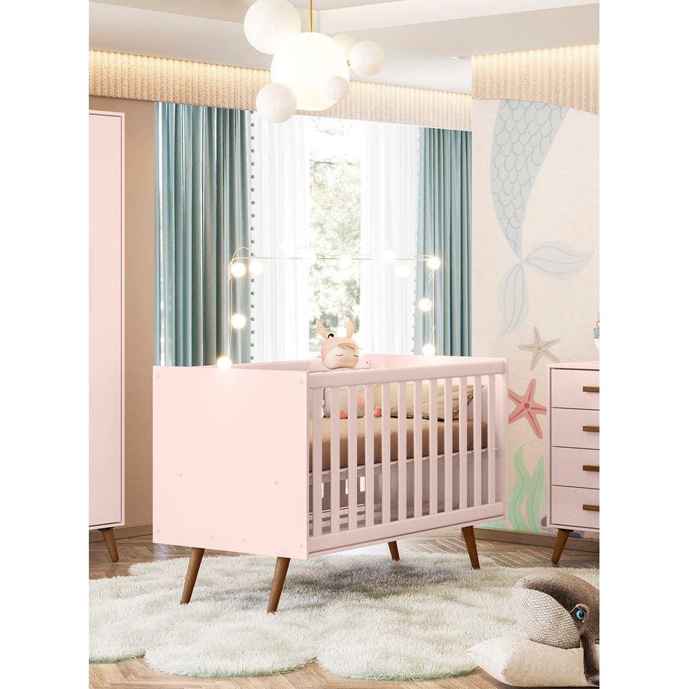 Berço Mini Cama Qencanto Retrô Qmovi Rosa