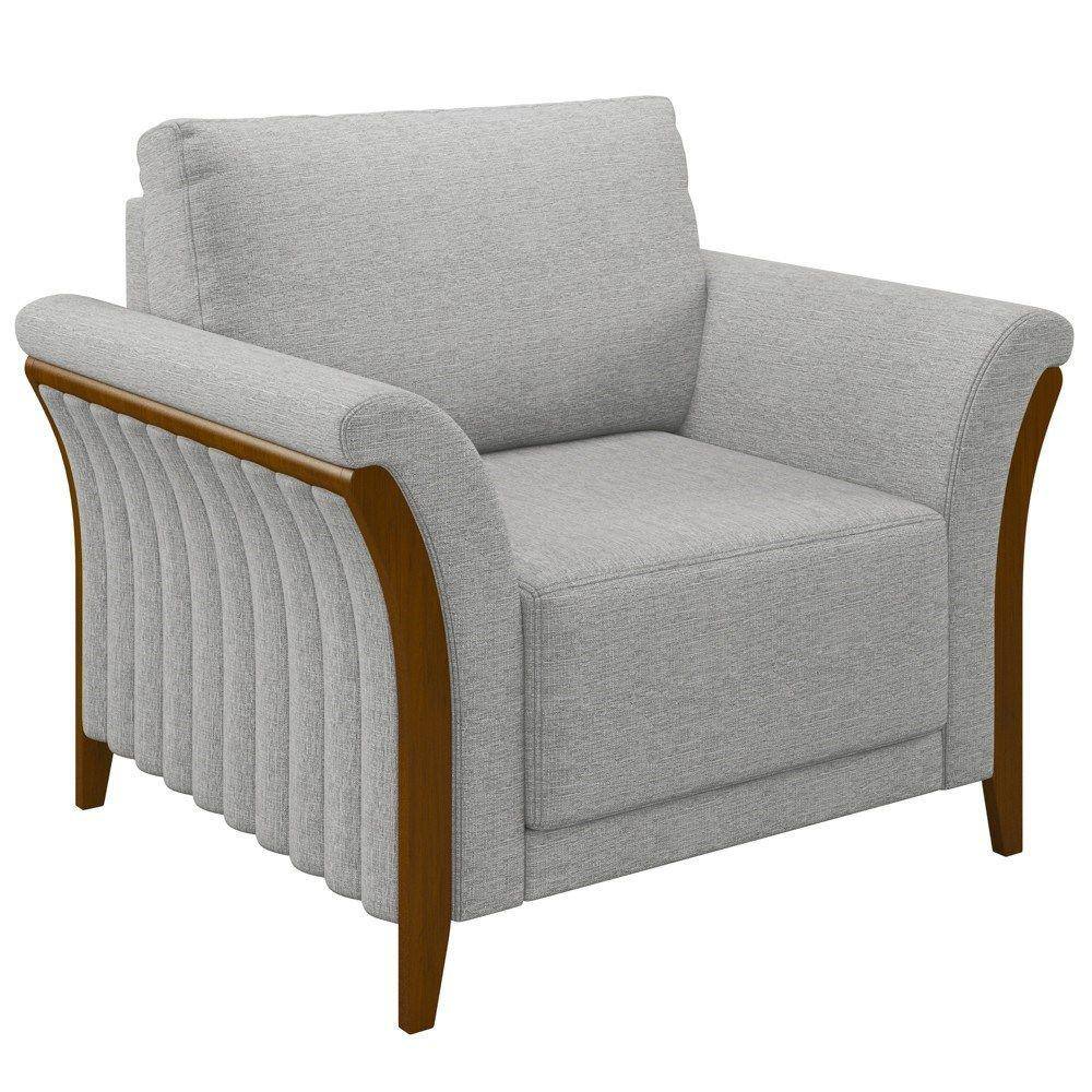 Poltrona Decorativa Sala de Estar 102cm Pés Madeira Roya M22 Linho Cinza - Mpozenato