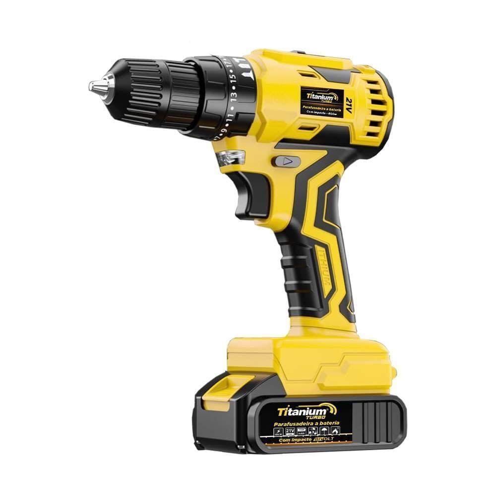 Parafusadeira Furadeira 21V Impacto Titanium + Kit Bivolt