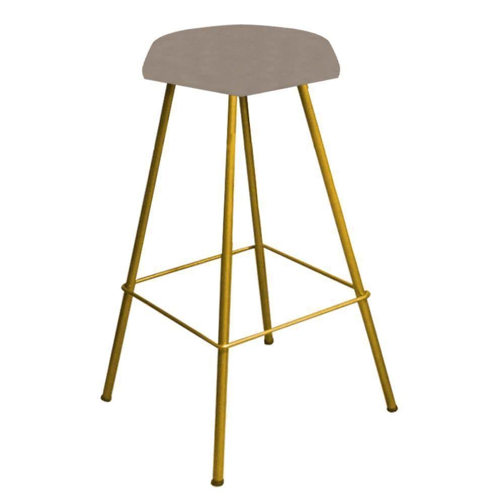 Banqueta Alta Hexágono Bancada Bistrô Ferro Dourado Bege