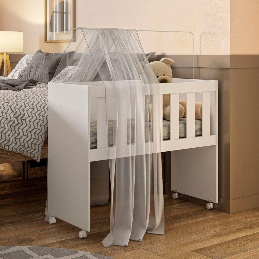 Mini Berço 100% MDF com Colchão 5 em 1 Ariel Tigus Baby Branco