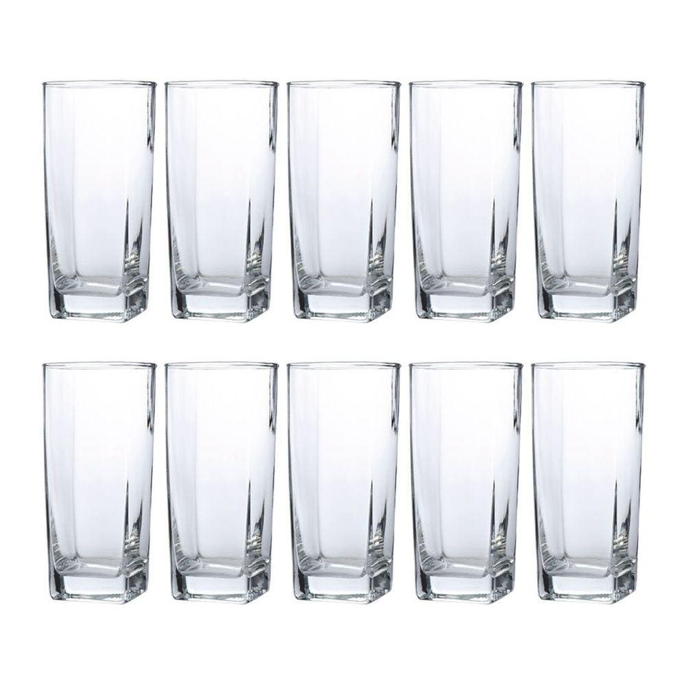 Conjunto Com 10 Copos Vidro Bali Quadrado 320ml Transparente