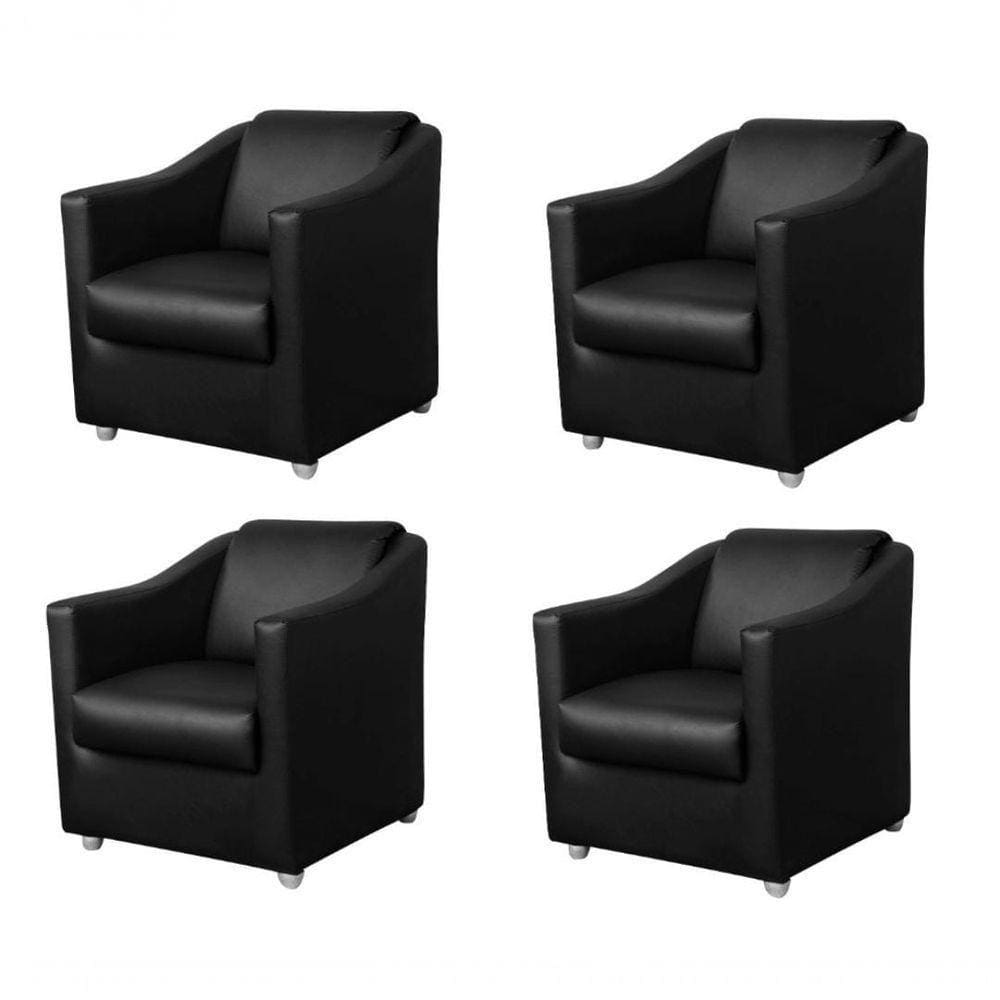 Kit 4 Poltrona Decorativa Para Recepção Sofia Preta Corino