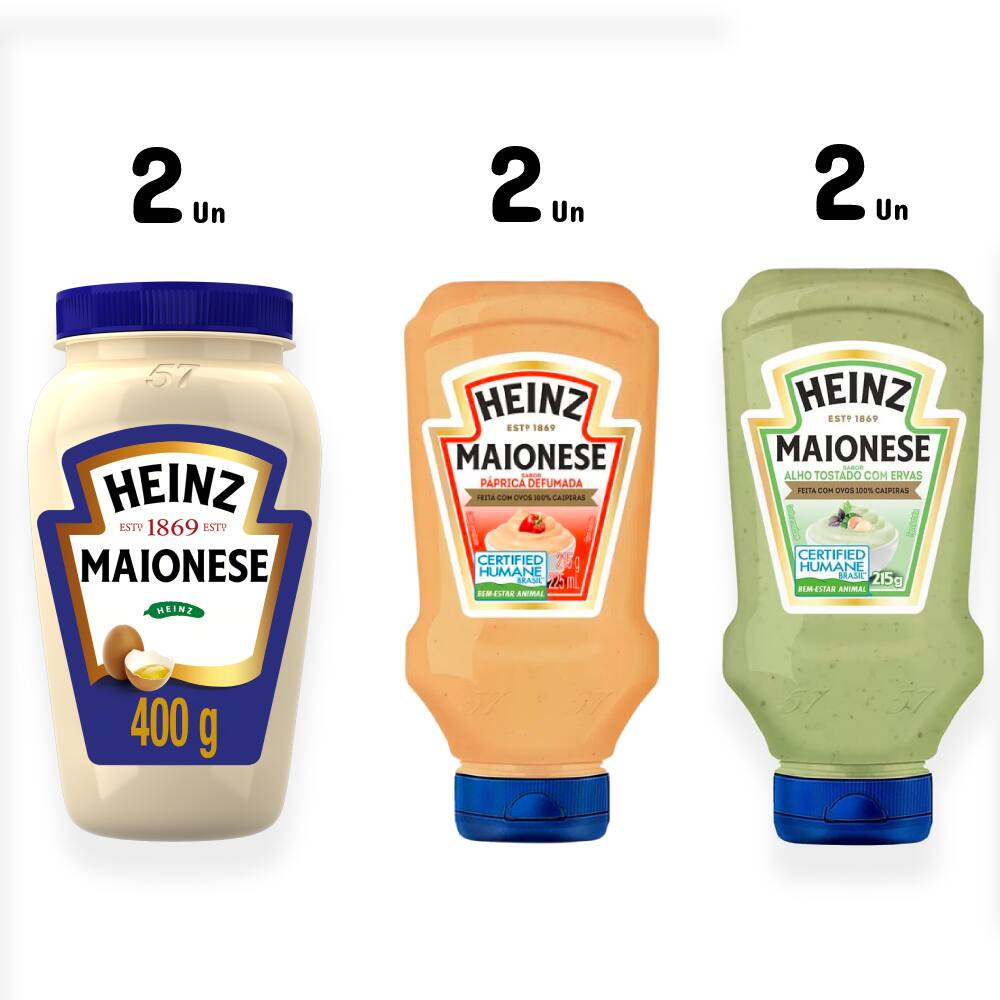 Kit com 6 Maionese - 2 Tradicional 215g + 2 Páprica Defumada 215g + 2 Alho com Ervas 215g