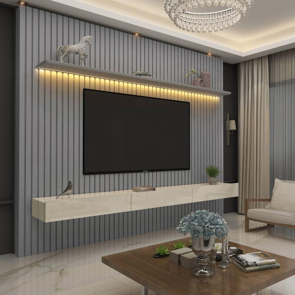 Painel Ripado TV até 85 Polegadas com LED 230cm Nobre Gelius Móveis
