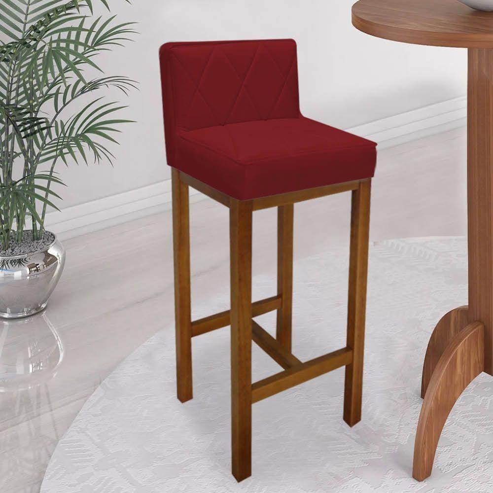 Banqueta Alta Bistrô Base Madeira Suede Vermelho