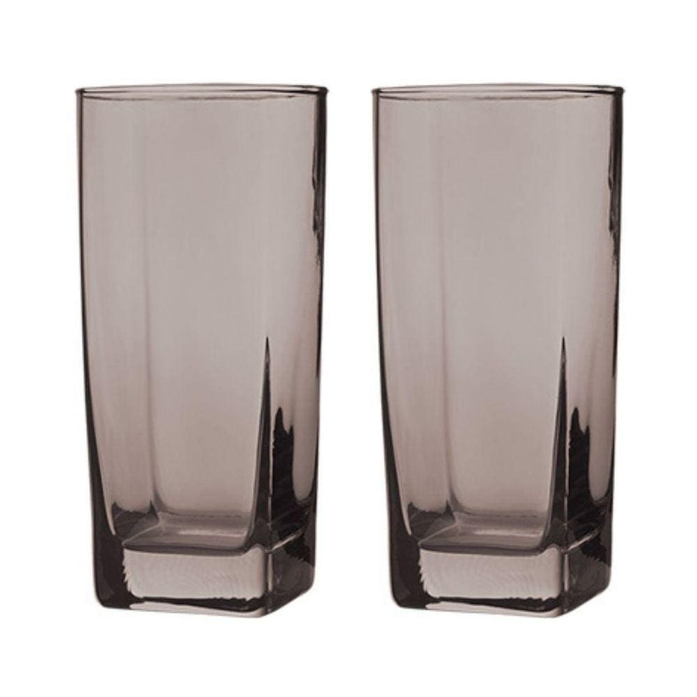 Conjunto Com 2 Copos Vidro Bali Quadrado Sucos 320ml Cinza