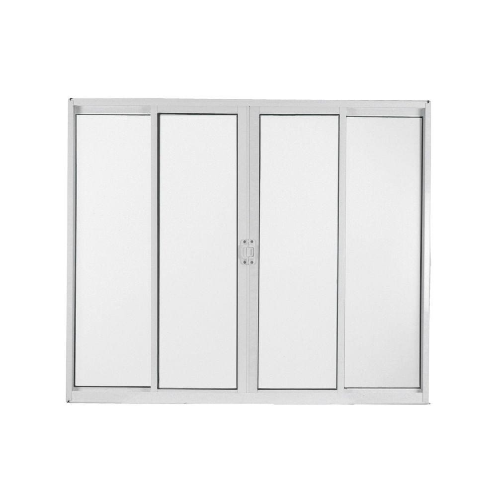 Janela de Alumínio de Correr 100x200cm 4 Folhas 2 Fixas com Vidro Liso Linha Soft MGM Branco