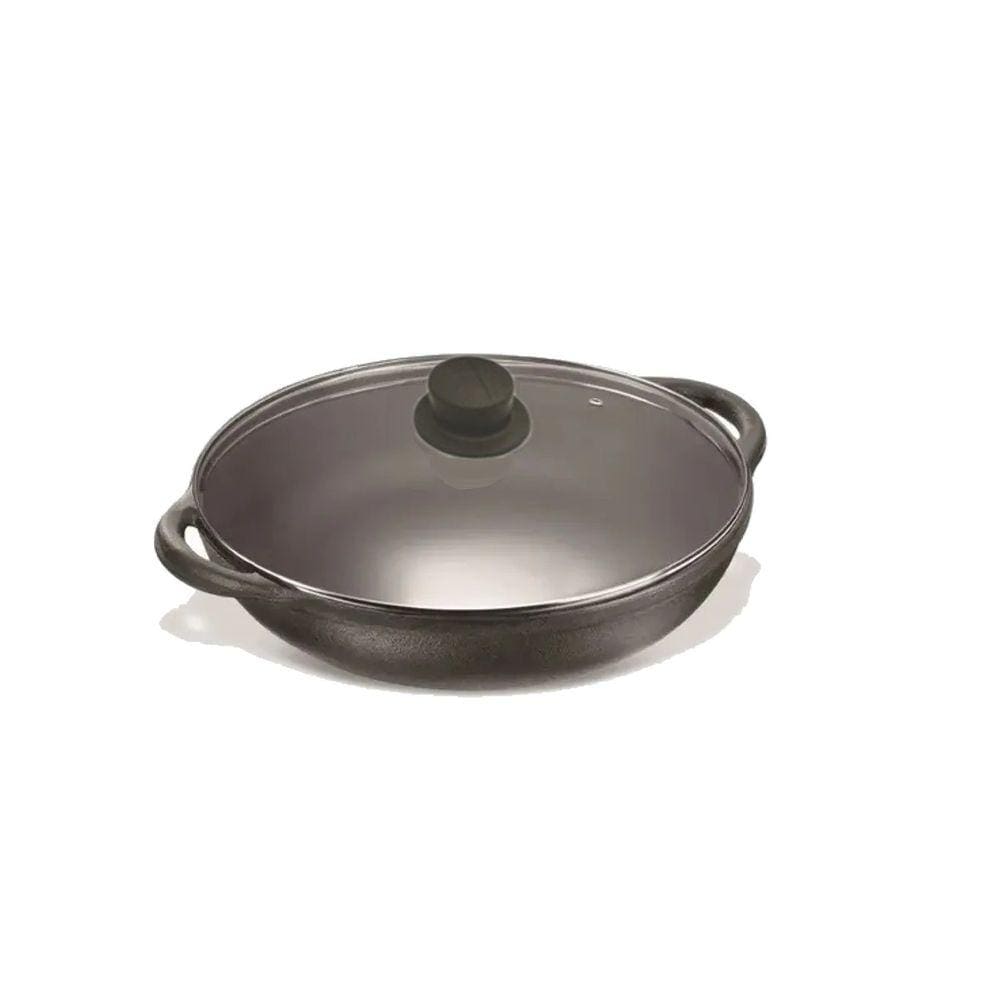 Panela Parmegiana De Ferro Fundido Com Tampa De Vidro 20cm