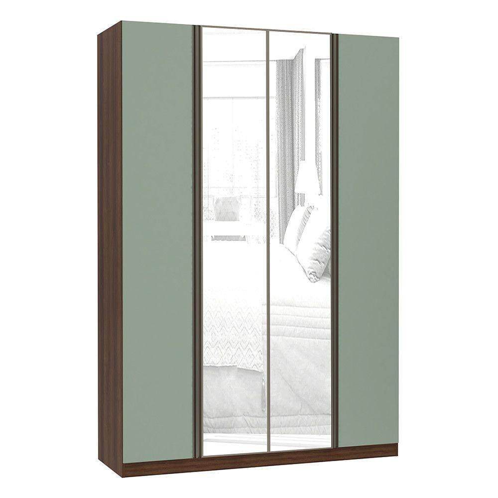 Guarda Roupa 4 Portas Alumínio Inox com Espelho 3 Gavetas 159 cm Prime Luciane Móveis