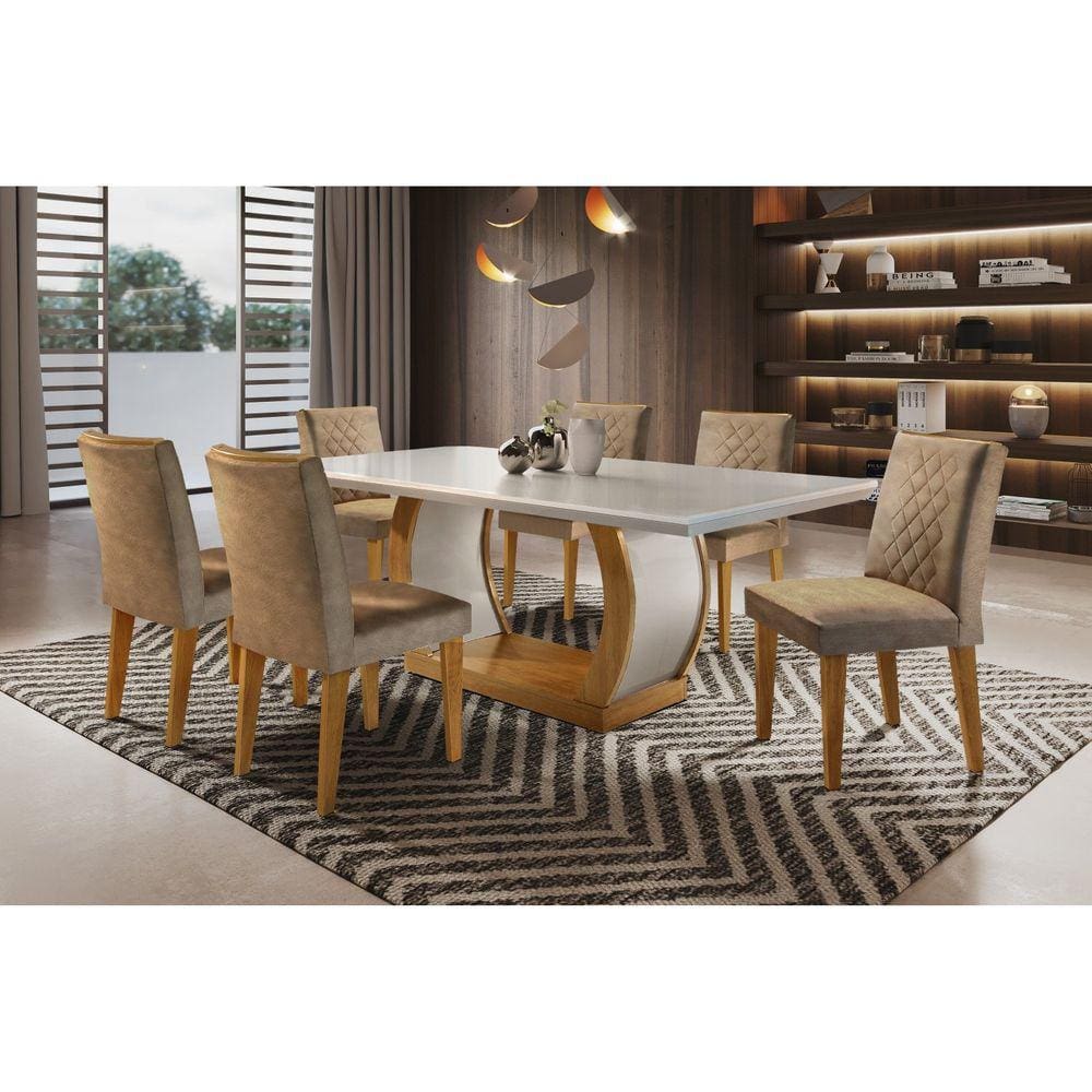 Conjunto Sala de Jantar Mesa e 6 Cadeiras Kate Espresso Móveis Animalle Chocolate Off White/Imbuia/Off White