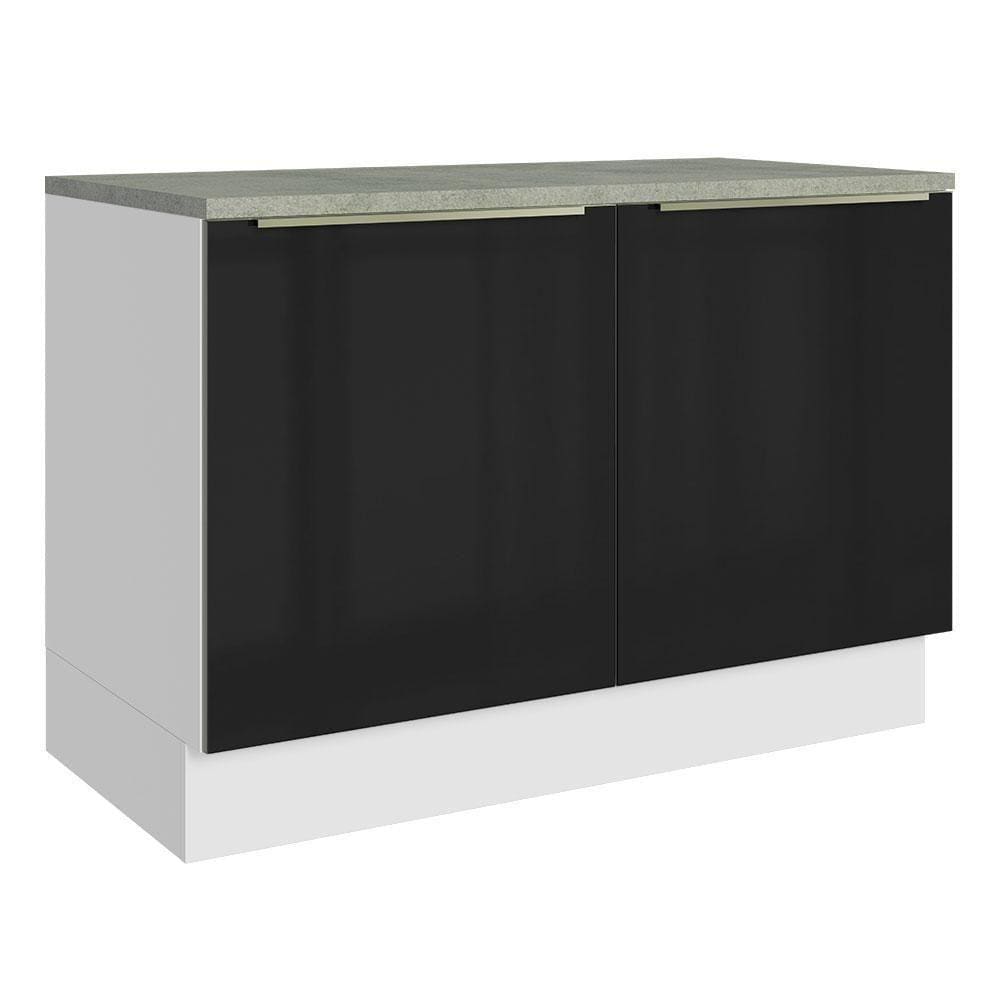 Balcão De Pia 120Cm 2PTSBranco/Preto Lux Madesa Branco/Preto