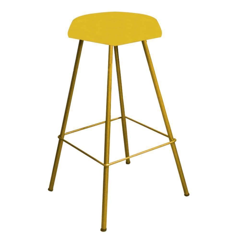 Banqueta Alta Hexágono Bistrô Ferro Dourado Amarelo