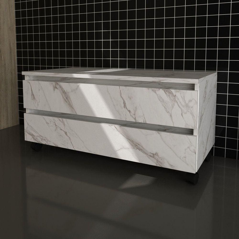 Gabinete para Banheiro com Rodizios 80cm 2 Gavetas BN3603 Tecno Mobili Mármore Branco