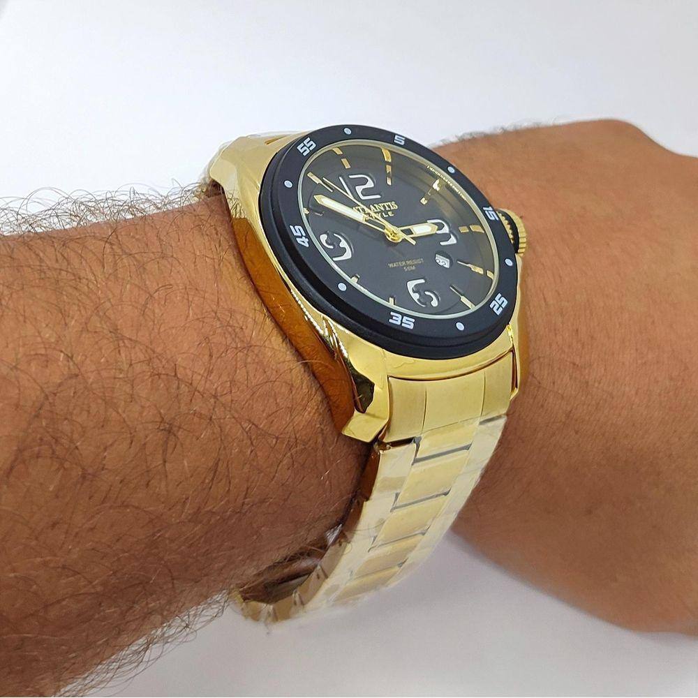Relogio Atlantis G3216 Dourado Analógico Resistente | Extra
