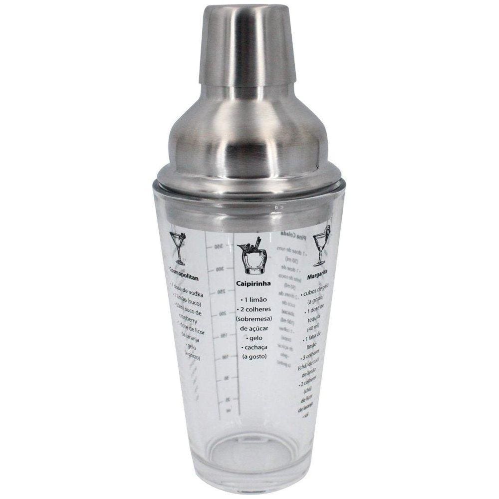 Coqueteleira Open Bar Em Vidro E Aco Inox Tampa 450Ml