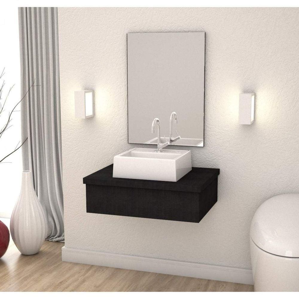 Conjunto para Banheiro Gabinete com Cuba Q32 e Espelheira 601W Metrópole Compace Preto Onix