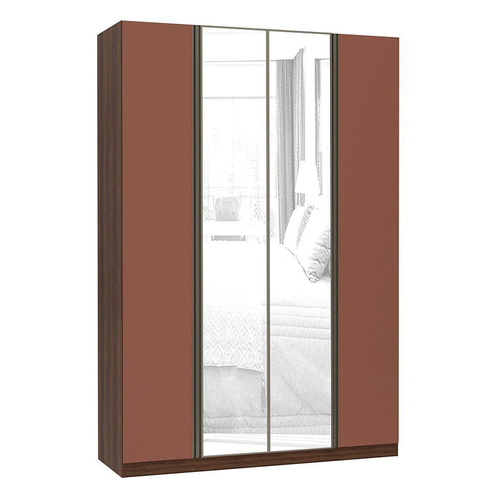 Guarda Roupa 4 Portas Alumínio Inox com Espelho 3 Gavetas 159 cm Prime Luciane Móveis