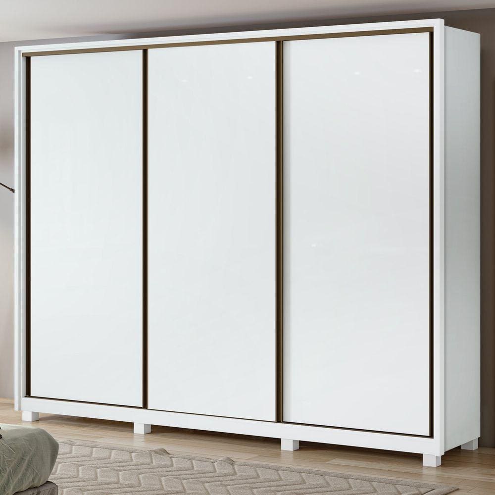 Guarda Roupa Casal 3 Portas de Correr 6 Gavetas e Pés 270,5cm Spazio Móveis Lopas Branco