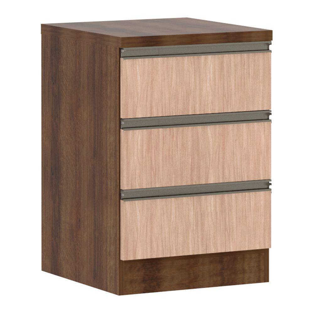 Mesa de Cabeceira 3 Gavetas 40cm Estrutura Nogueira Dourado Prime Plus Luciane Móveis