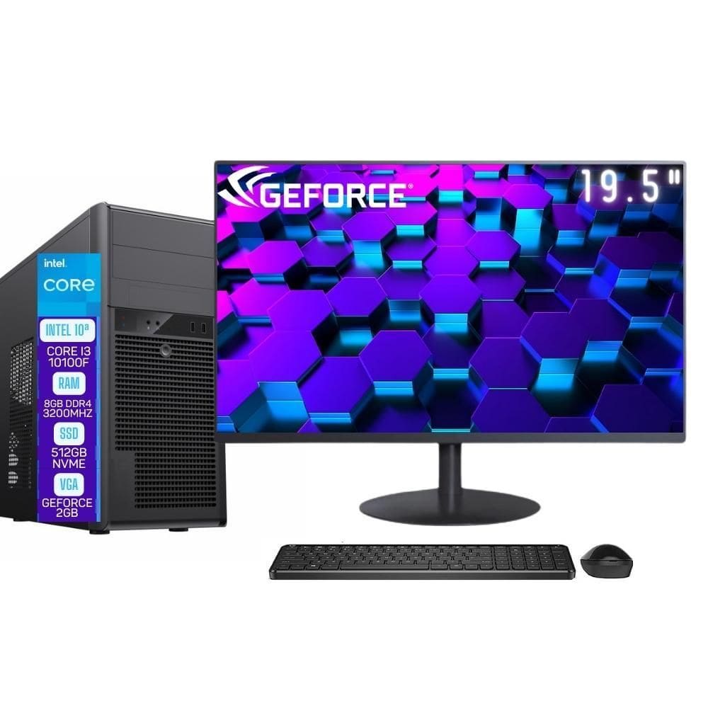 Computador Completo Skill Pro Intel 10ª Geração Core i3 10100F 8GB DDR4 Placa de vídeo Geforce 2GB SSD 512GB Monitor 19.5" LED SP-042