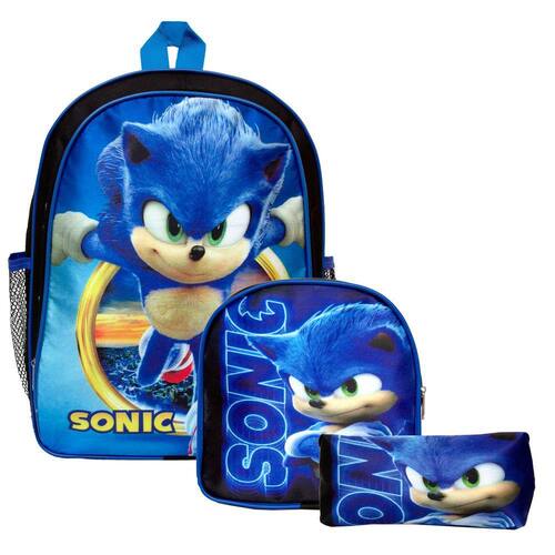 Mochila Escolar Juvenil Menino Sonic Jogo Lancheira Estojo na