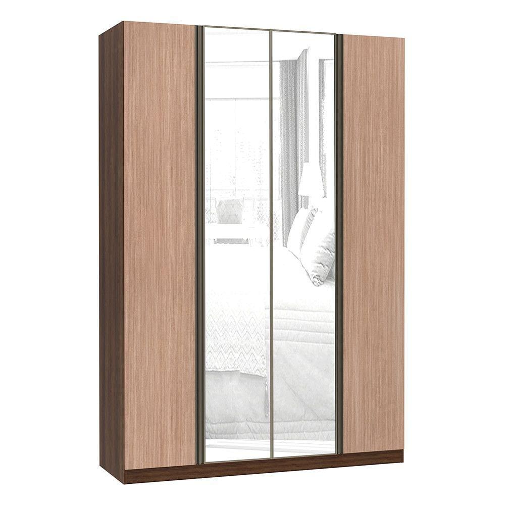 Guarda Roupa 4 Portas Alumínio Inox com Espelho 3 Gavetas 159 cm Prime Luciane Móveis