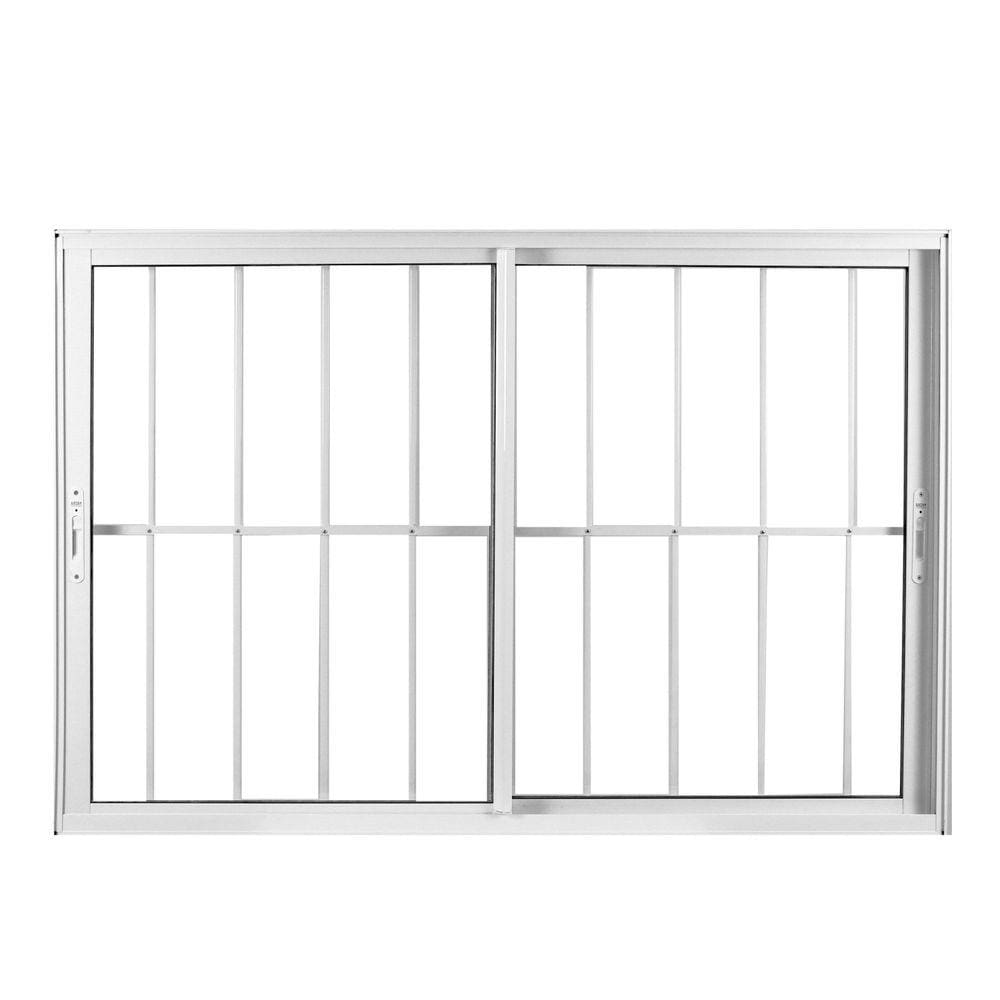 Janela de Alumínio de Correr 100x100cm 2 Folhas com Grade e Vidro Liso Linha Soft MGM Branco Branco