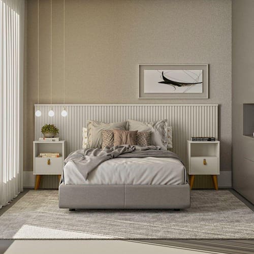 imagem-Cabeceira Casal Queen 240cm com Frame Laranjeiras Linea Brasil Off White - Branco