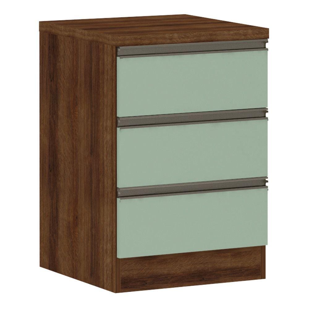 Mesa de Cabeceira 3 Gavetas 40cm Estrutura Nogueira Dourado Prime Plus Luciane Móveis