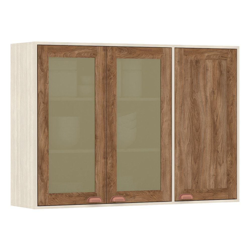 Armário Aéreo de Cozinha 120 cm 1 Porta Fechada 2 Portas com Vidro Reflecta Sofia Luciane Móveis