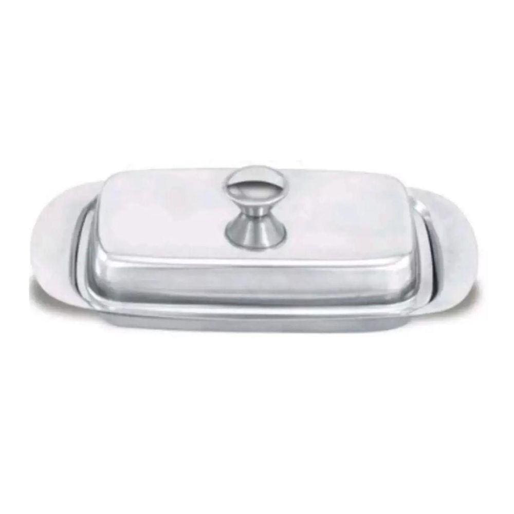 Manteigueira De Aço Inox 20X12Cm Retangular Com Tampa Prata