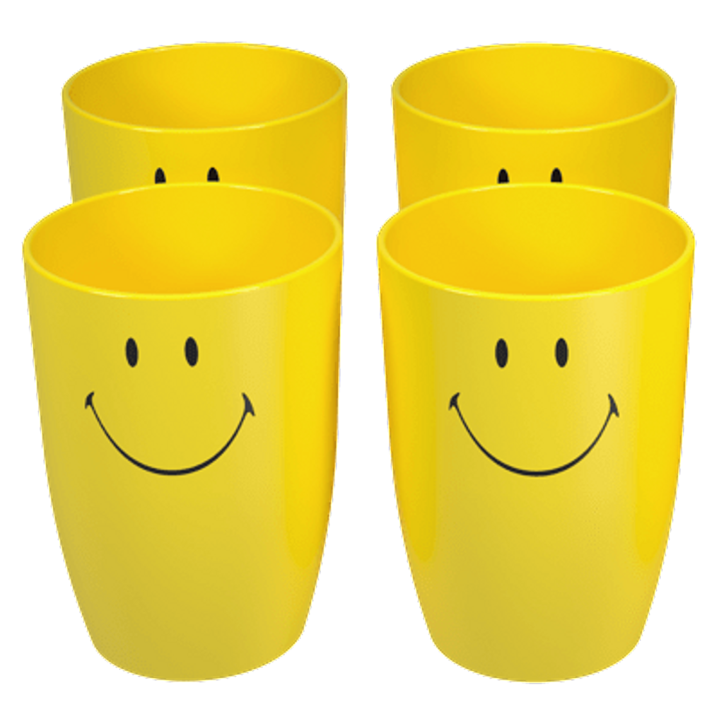Conjunto de Copos Coza Cozy 400ml 4 Peças Smiley Amarelo