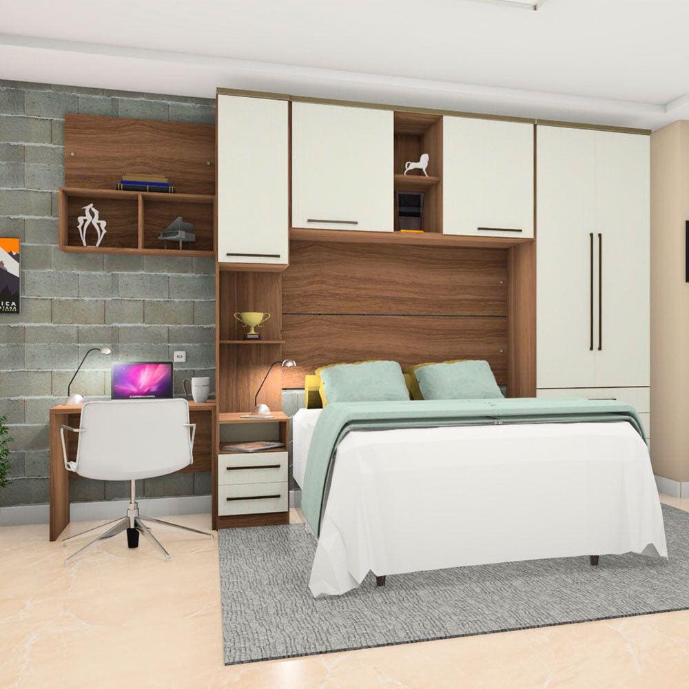 Guarda Roupa Modulado com Espelho 5 Portas 6 Gavetas Bancada Vanilla Linho Connect Luciane