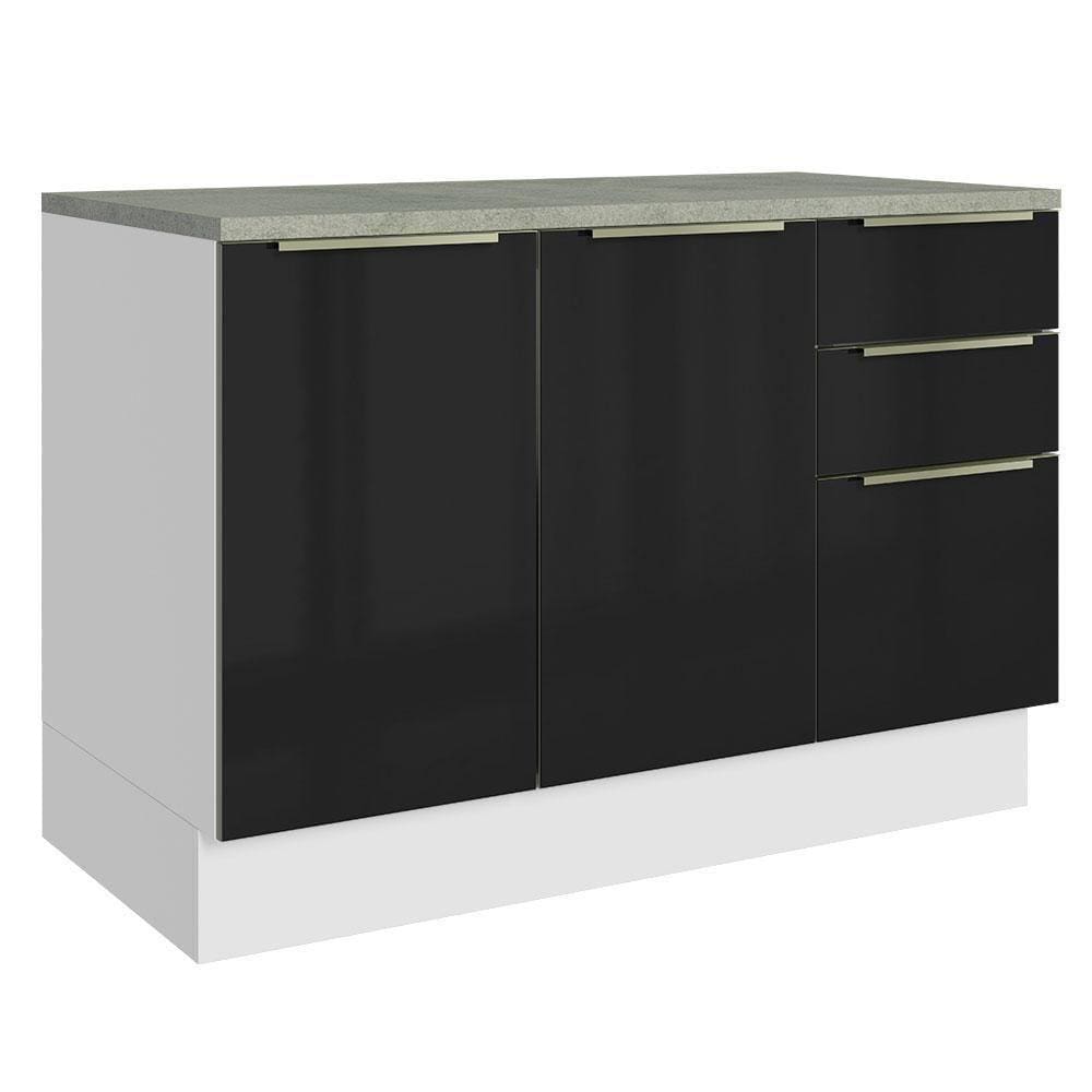 Balcão De Pia 120Cm 2PTS3GVT Branco/Preto Lux Madesa