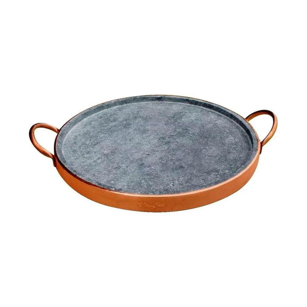 Forma de Pizza em Pedra Sabão com Alça de Cobre 29,0 Cm