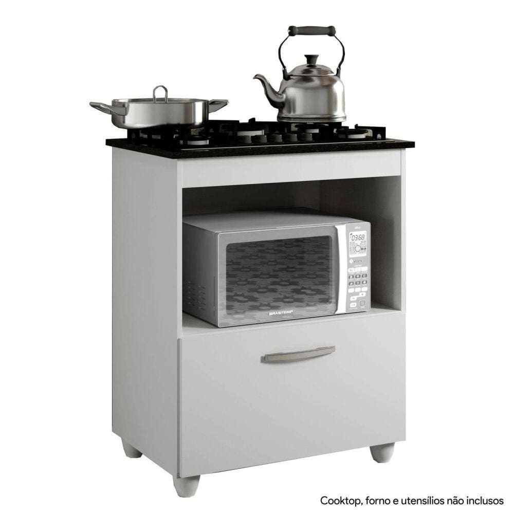 Balcão Para Cooktop 4 Bocas 1 Porta Salvia Kaiki Móveis Branco