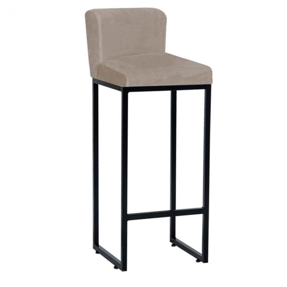 Banqueta Alta Industrial Bar Balcão Bistrô Ferro Suede Bege