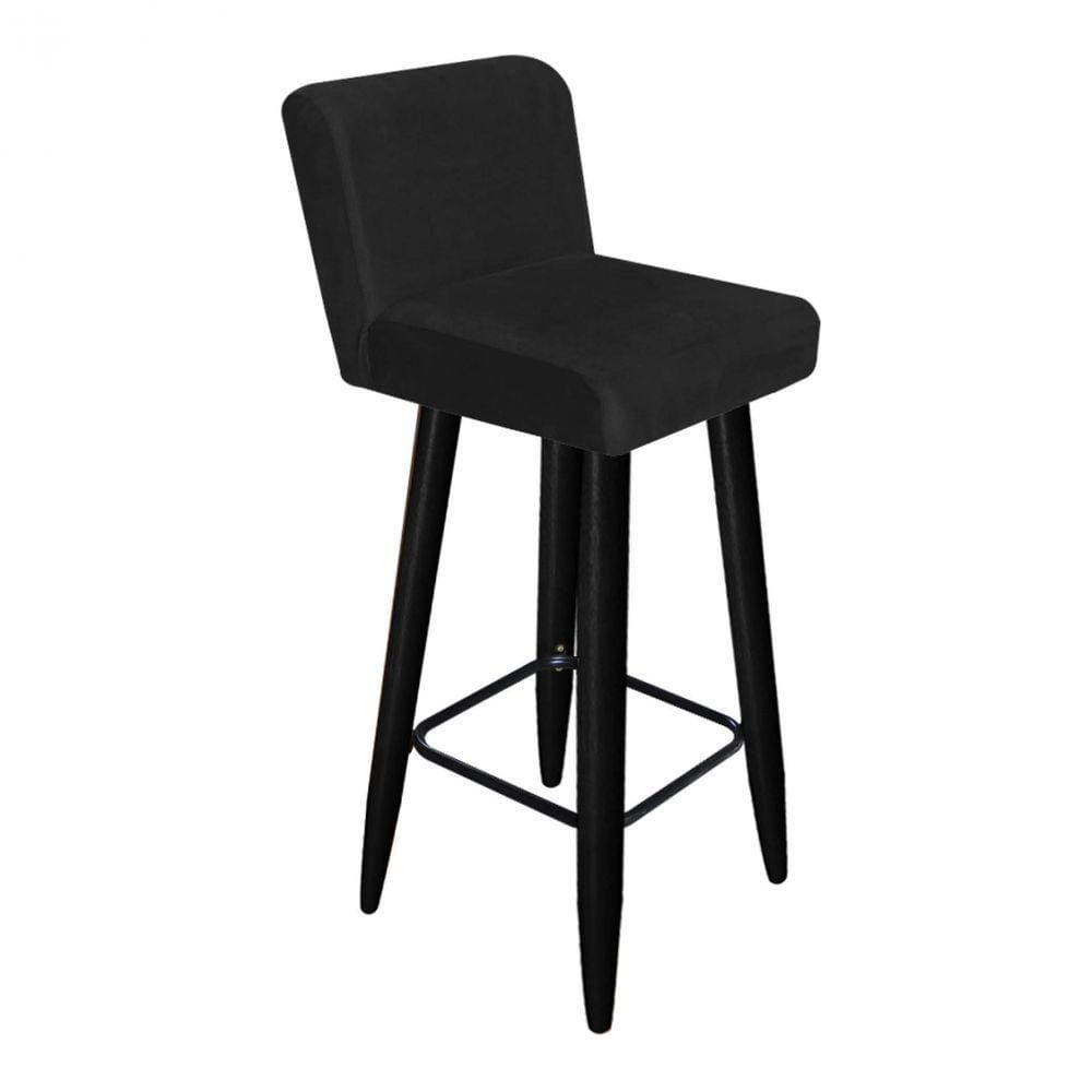 Banqueta Alta Com Encosto Lana Bistrô Pé Palito Suede Preto