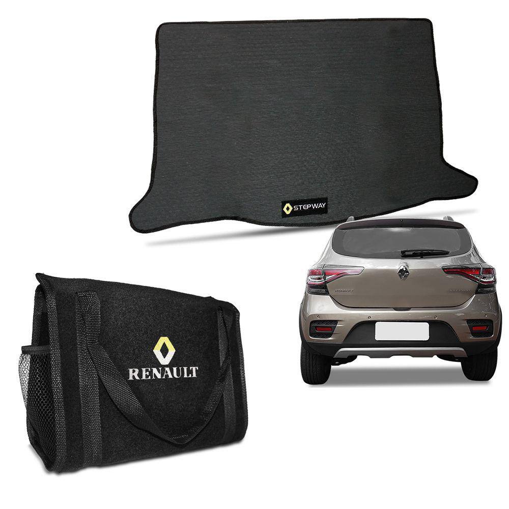 Tapete Porta Malas Sandero Stepway 2014 a 2020 Borracha + Bolsa Organizadora para Ferramentas