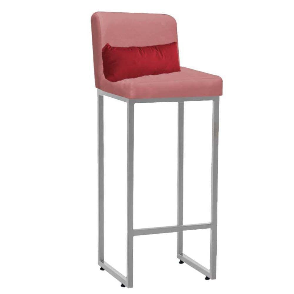 Banqueta Alta Industrial E Almofada Vermelho