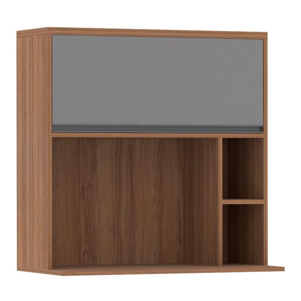 Armário Aéreo 80 cm 1 Porta Basculante Nicho Micro Conjugado e Nicho Lateral Isa Luciane Móveis