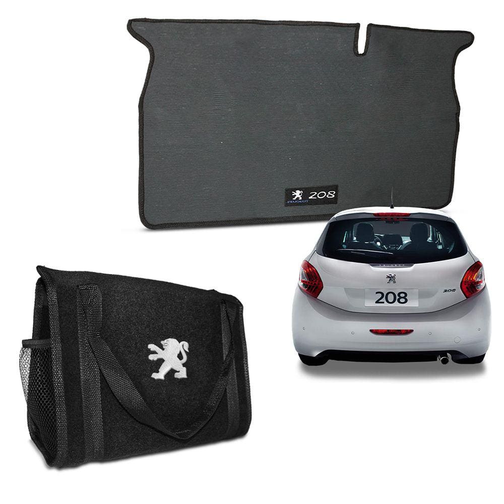 Tapete Porta Malas Peugeot 208 2013 a 2019 Borracha + Bolsa Organizadora para Ferramentas