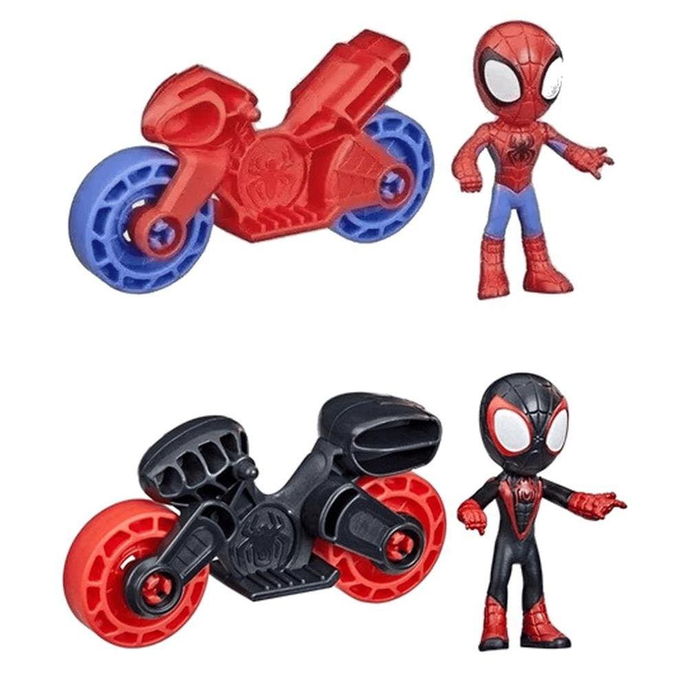 Kit Bonecos Spidey Homem Aranha e Miles Morales com Moto