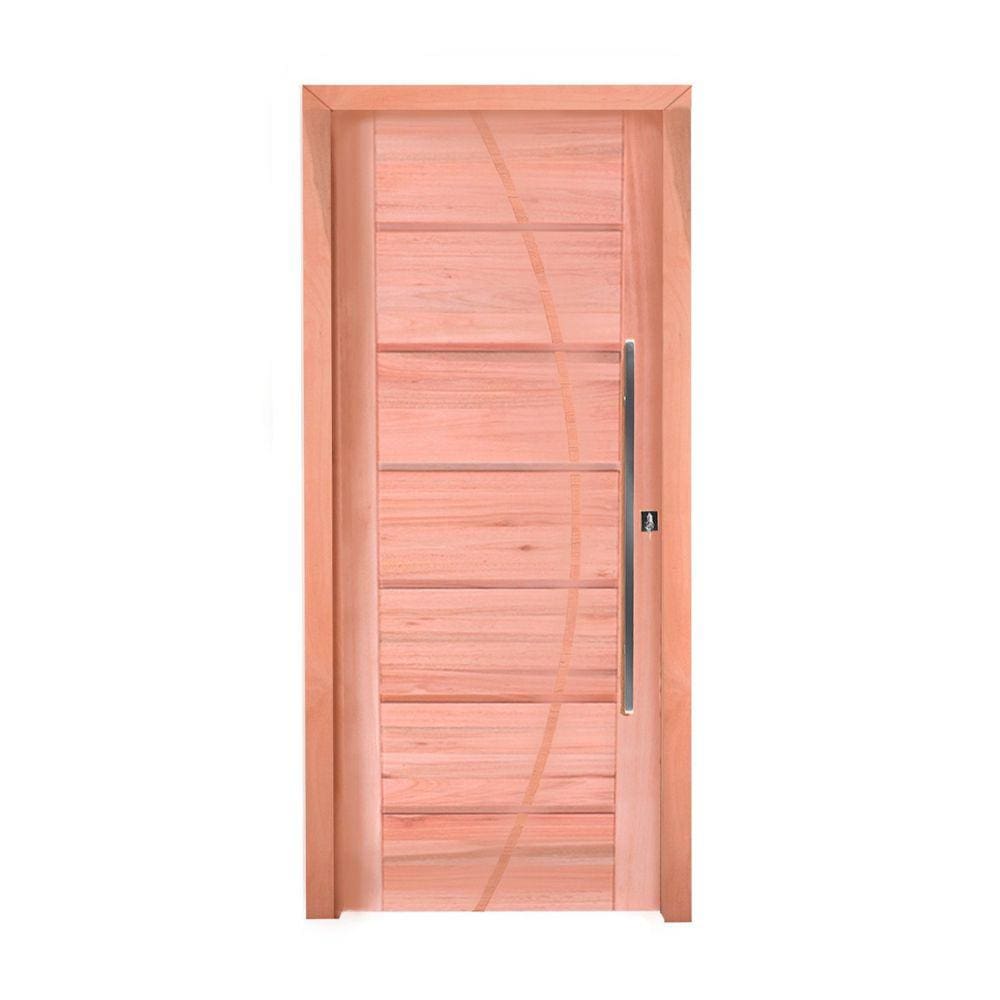 Kit Porta de Madeira Pivotante Lado de Abertura Esquerdo 214x117cm Batente 12cm PE33 com Friso Belissima Esel