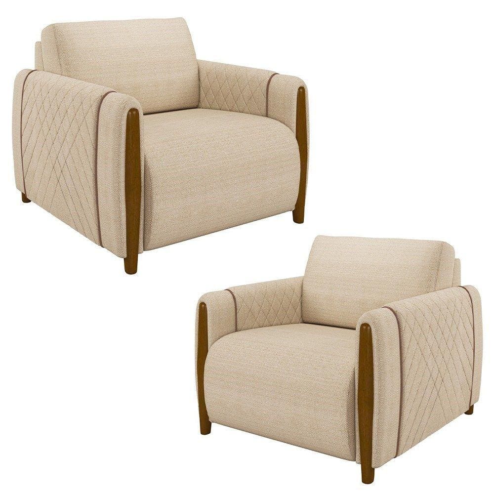 Kit 2 Poltronas Decorativas para Sala de Estar 98cm Amaranto M22 Linho Champanhe - Mpozenato