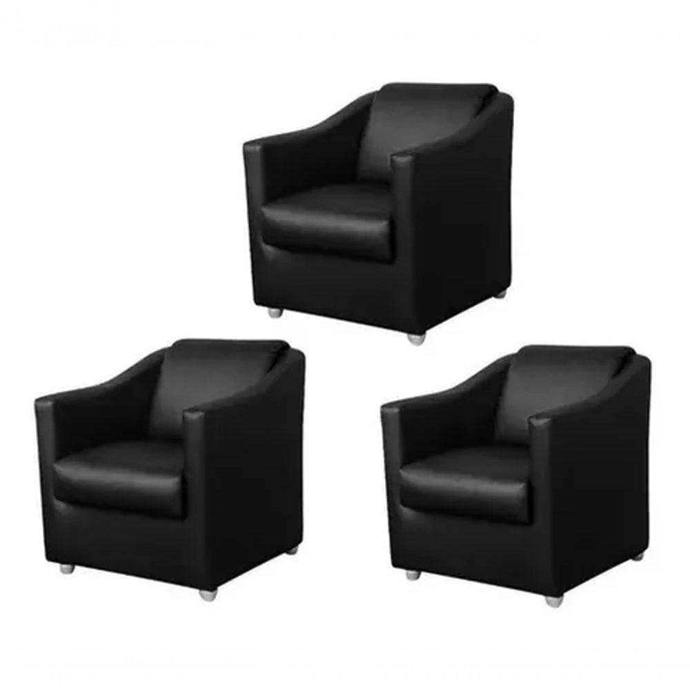 Kit 3 Poltrona Decorativa Para Recepção Sofia Preta Corino