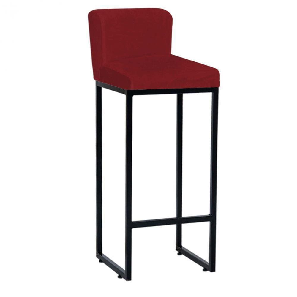 Banqueta Alta Industrial Bistrô Ferro Suede Vermelho