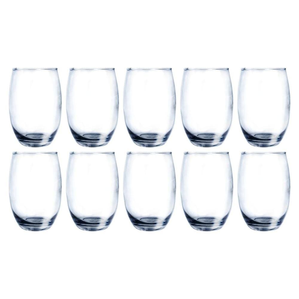 Conjunto 10 Copos Vidro Bellagio 450ml Grande Transparente